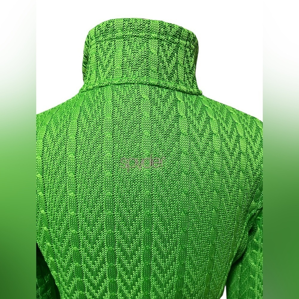 Spyder Major Cable Knit Neon Green Full Zip Fleece Lined Jacket Coat Size XS - Picture 10 of 13